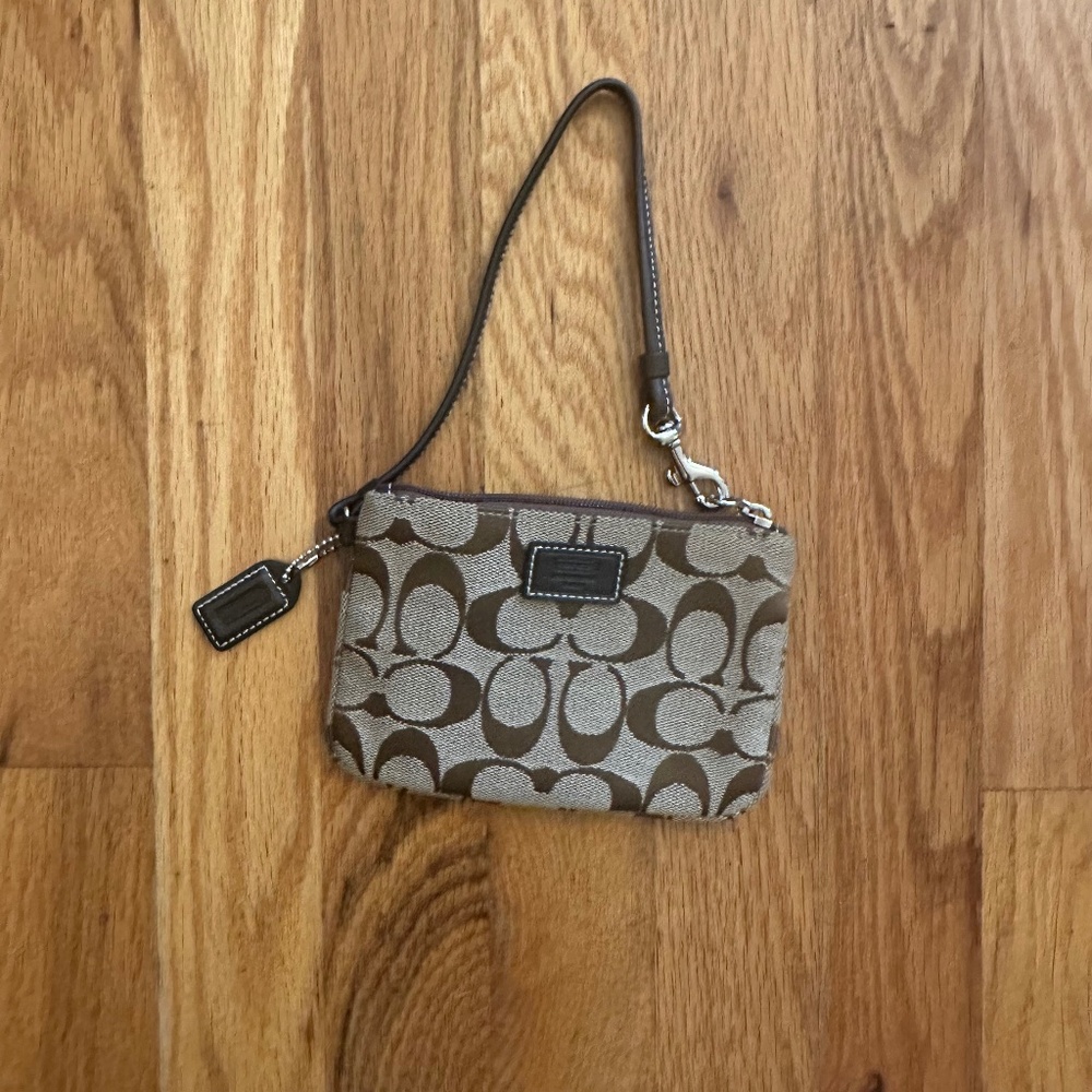Coach Signature Brown Wristlet Pouch